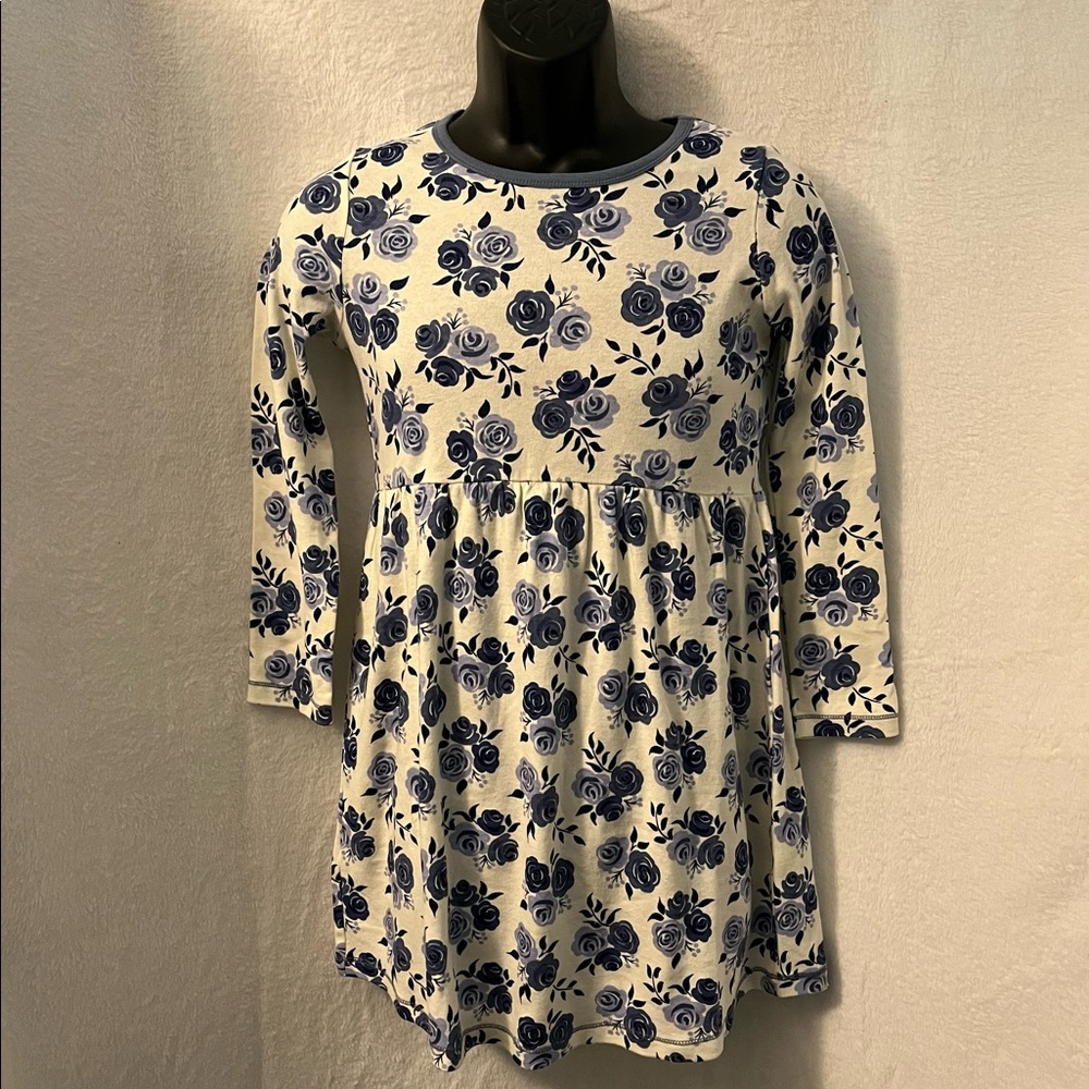 Touched by nature size 12Y white & blue flowered dress